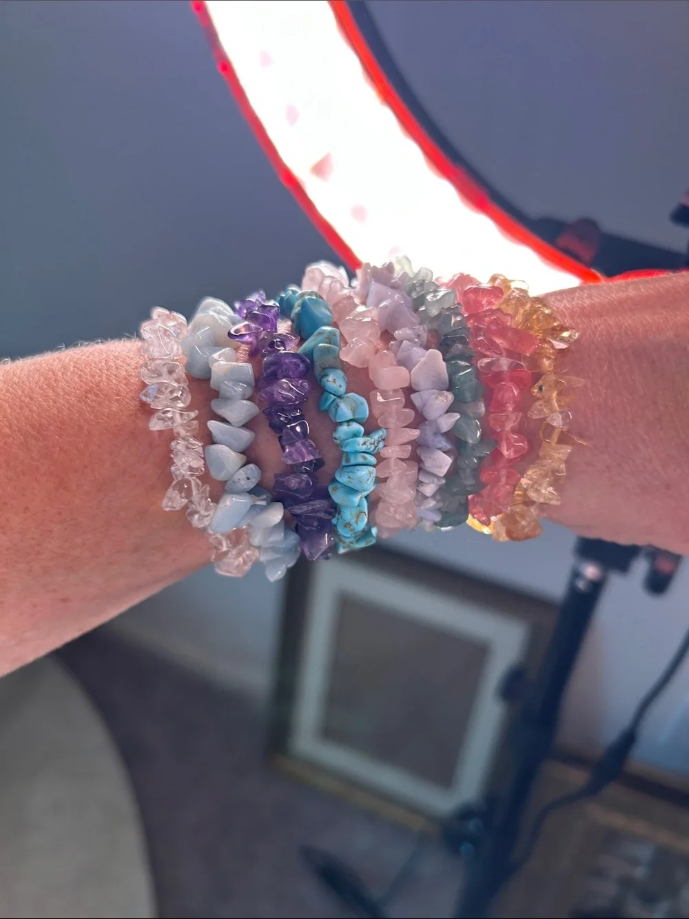 Stack of Multicolor Precious Stone Bracelets